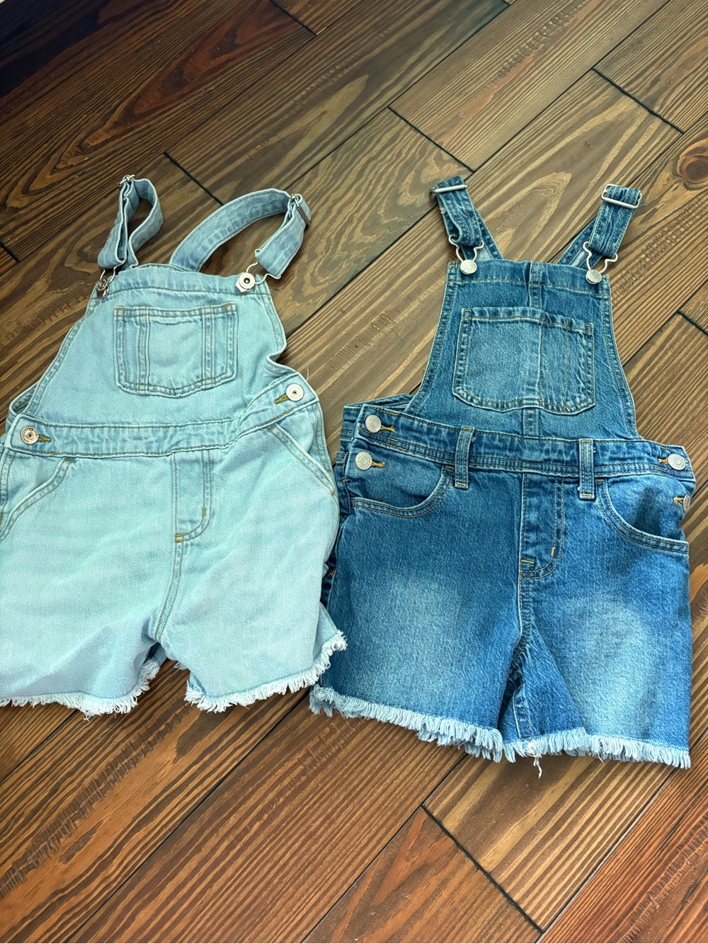 Cat & Jack Two-Tone Denim Short Overalls - Light Blue & Medium Blue